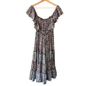 Easel Los Angeles Sz S Ditsy Floral Prairie Cottagecore Midi Dress Milkmaid